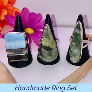 Natural Gemstone Handmade Ring Set Size 6-7